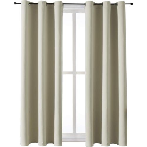 ChrisDowa Grommet Room Darkening Curtains for Bedroom and Living Room - 2 Panels Set Thermal Insulated Blackout Curtains (Beige, 42W x 63L)