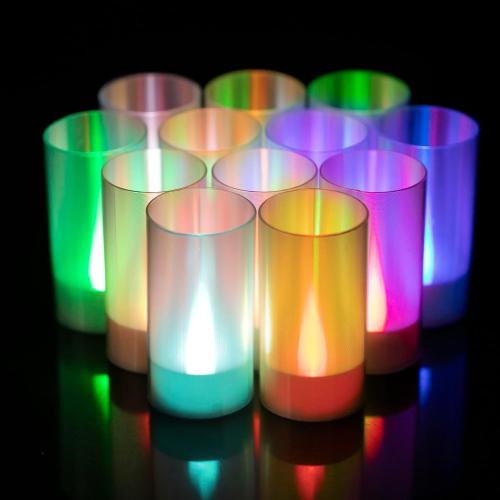 Color Red LANKER Flameless Candles with 6H Timer, Battery Operated LED Pillar Candles, D1.5 x H3 Inch, Romantic 7 Color Changing Light, Set of 12
