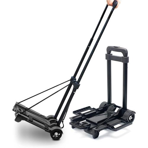 Foldable Plastic Folding Cart Lightweight Folding Shopping Trolley Mini Luggage Hand Truck for Travel Shopping Moving Office Use (2-Wheels)