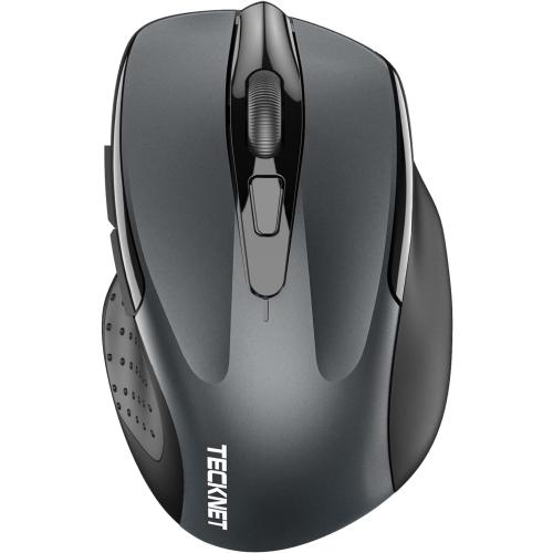 TECKNET Wireless Mouse, BT 5.0/2.4G, Silent 4800 DPI 6 Buttons, Grey