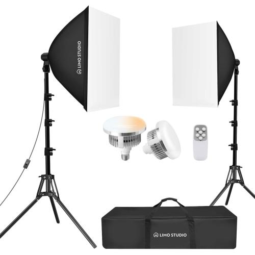 LimoStudio (LED Super Bright) 3400W Output Remote Control, 22 x 32 inch Softbox 85W Bulbs Light Kit, 3000K-5500K Adjustable Color & Brightness, 12600 Lumen, CRI>95, Soft Box Diffuser, AGG3214