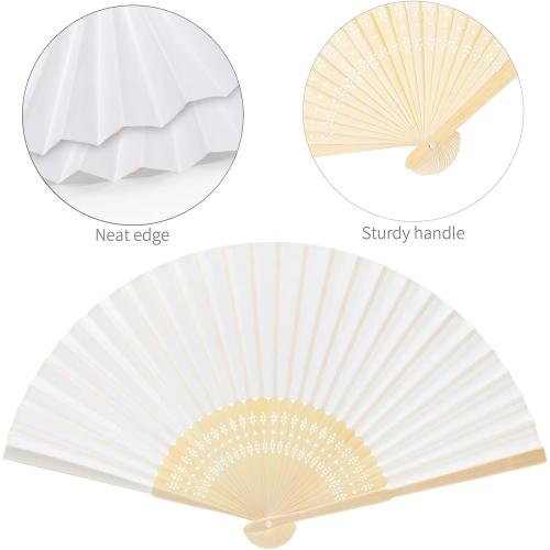 FEPITO 55 Pieces White Handheld Paper Fan Paper Folding Fans