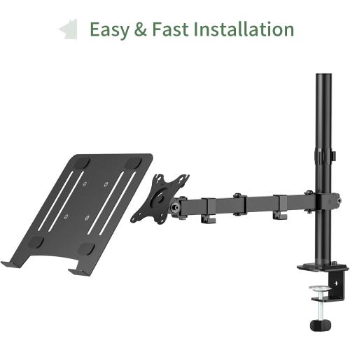Laptop Desk Mount, Single Laptop Stand Arm with Vented Tray for 17 inch Notebook or 14”-32” Monitor, Holds up to 17.6 lbs, Fully Adjustable, Clamp/Grommet Mounting, VESA 75/100mm