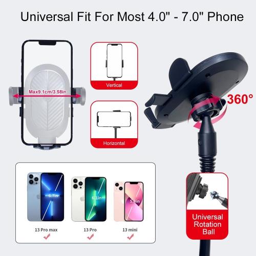 JINKEY Dual Cup Phone Holder for Car, 360°Rotatable Car Mount Adjustable Gooseneck Cell Phones Cup Holders Universal Fits for Most 4-6.7 i-Phone Mobile-Phone Automobile Cradles