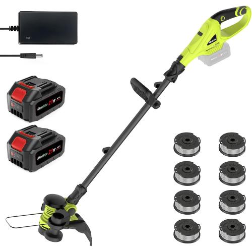 20V 12'' Cordless String Trimmer, Grass Trimmer&Edger with 8 Replacement Spools, Battery Powered Weed Trimmer with Auto Line Feed for Garden, Lawn(2*4AH Battery and Charger Included), Green