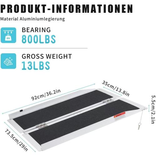 3FT Wheelchair Ramp Non-Slip Portable Aluminum Alloy Ramp, Thresholds Ramp, 800 lbs Weight Capacity, Suitable for Stairs Steps Home Pets Doorways