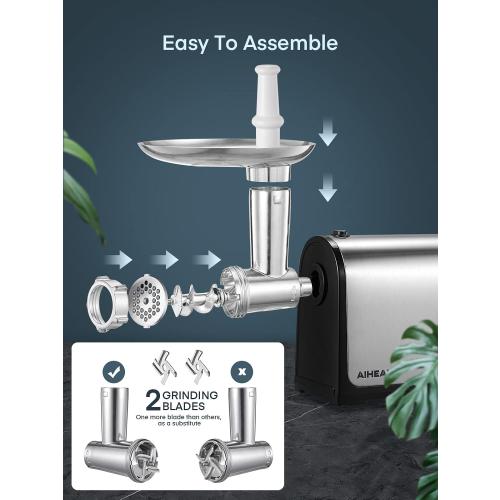 Electric Meat Grinder, Sausage Stuffer with 3 Sausage Tubes, 2 Blades, 3 Plates, 3200W Max, Meat Grinder Heavy Duty for Home Kitchen Use, Stainless Steel (Black)
