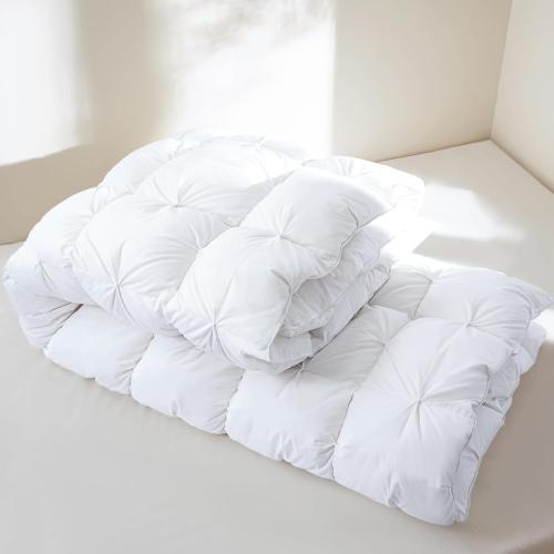 OEKO TEX FULL/ QUEEN® Feather Comforter Queen Size Duvet Insert, Luxurious Fluffy Hotel White Pinch Pleat Bedding Comforter - Ultra Soft All Season 100% Cotton Shell,  90x90 Inch