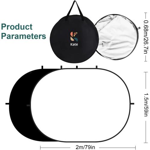 Kate 5x6.5ft(1.5x2m) Collapsible Backdrop White Black Twist Flex Folding Pop up Backgrounds for Photoshoot, Headshots Photo, Video Calls