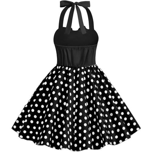 Kids 50s Sweetheart Vintage Flower Swing Straps Prom Dress with Polka Dots 3-11Years