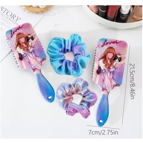 Hair Brush and 2 Scrunchies Set Inspired Detangling and Ties,Detangler Brush with Soft & Flexible Bristles for All Hair Types for Women & Girls (pink)