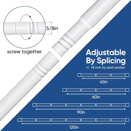 Curtain Rods No Drilling for Windows 30 to 45 Inches,5/8 Inch Diameter No Drill Small Curtain Rod Set with 3M Adhesive Brackets,Not Suitable for Painted Walls, White
