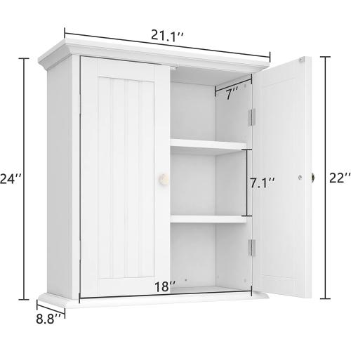 ChooChoo Bathroom Wall Cabinet, Over The Toilet Space Saver Storage Cabinet, Medicine Cabinet with 2 Door and Adjustable Shelves, Cupboard
