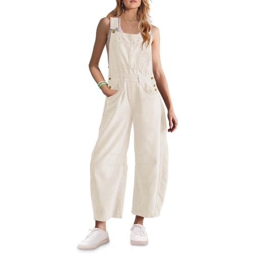 Size M ReachMe Womens Casual Adjustable Bib Overalls Classic Wide Leg Jumpsuits Vintage Barrel Overalls Baggy Pants with Pockets