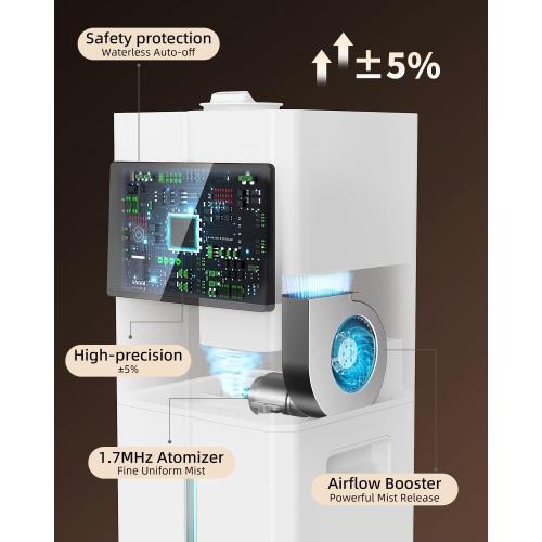 Cool Mist Humidifiers for Bedroom, Ultrasonic 2.4Gal 9L Quiet Top-Fill, Easy Clean with Essential Oil Tray, 360°Nozzle, 4 Speed, Remote, 60H Runtime, for Baby, Adults, Plants, Home, House, Large Room
