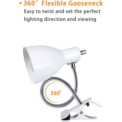 Desk lamp Eye-Caring Table Lamps, 360°Rotation Gooseneck Clip on Lamp Reading Light Portable Reading Book Light Clamp Study Desk Lamps for Bedroom and Office Home Lighting (White)