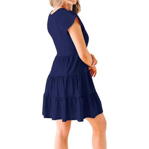 XL-Women's Casual Summer Dress Sexy V Neck Short Sleeve Flowy Ruffle 2024 Trendy Short Mini Dresses