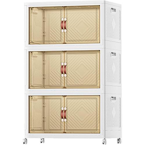Collapsible Plastic Storage Bins with Lid, 6.5Gal/25L Closet Organizers and Storage, Stackable Dual Open Storage Containers with Doors and Wheels for Home,Kitchen,Bathroom,Toy Room,3 PACK