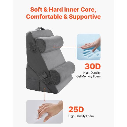 VEVOR Wedge Pillow for Sleeping, 4 Pcs Adjustable Orthopedic Bed Wedge Set, Support Arm Leg Neck Shoulder, Post Surgery Pillow for Back Pain, Acid Reflux, Snoring Relief, Sitting up in Bed, Dark Grey