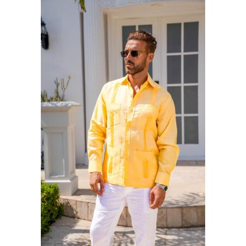 Mojito Collection Men's 2XL Guayabera Shirt Premium 100% Linen Long Sleeve
