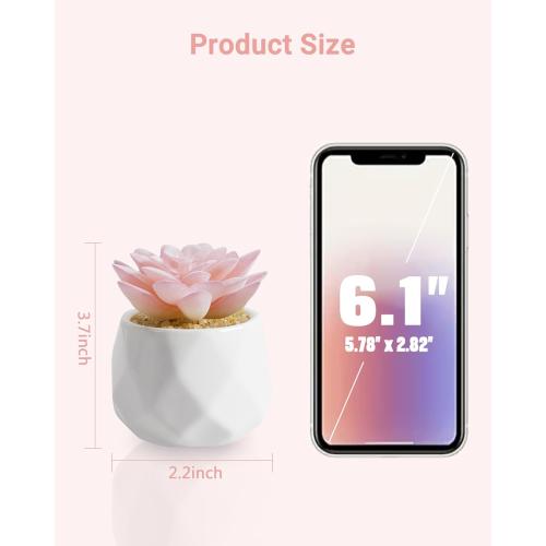 VIVERIE Mini Succulents Plants Artificial in Pots-Rose Pink, Christmas Small Fake Succulents Plants for Home Decor Indoor for Women, White Ceramic Faux Succulents, Set of 1, Gifts for Mom