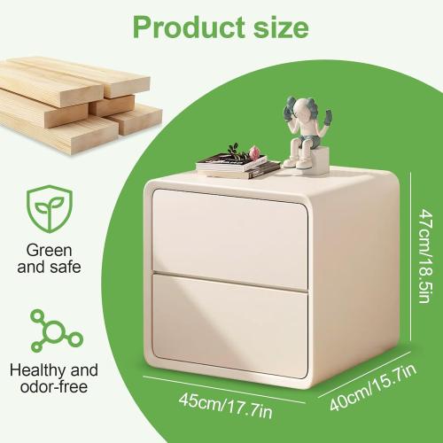 Minimalist Bedside Table with 2 Drawers,No-Leg Design,Night Stand Set of 2 Floor-Standing Bedside Tables Modern Leather Wrapped Storage Cabinet, Suitable for Living Room Bedroom(White) (45cm/W17.7in)