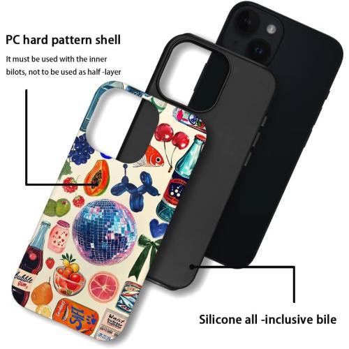 Case Compatible with iPhone 15,Hybrid 2-Layer Hard Shell,Shockproof Soft for Girl Women,European Fruit Bow Collage