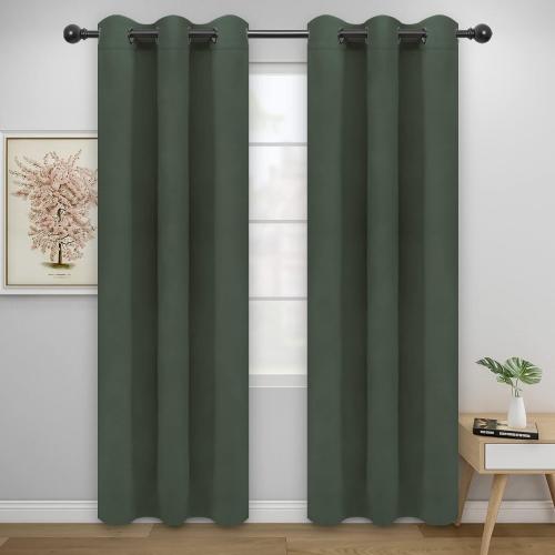 Easy-Going Blackout Curtains for Bedroom, Solid Thermal Insulated Grommet and Noise Reduction Window Drapes, Room Darkening Curtains for Living Room, 2 Panels(46x84 in, Greyish Green)