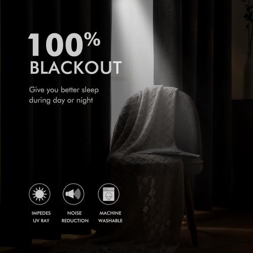 MIULEE 100% Blackout Linen Curtains for Bedroom 52x63 Inches Midnight Blue | Room Darkening, Light Blocking, Thermal Insulated, Grommet Top, Linen Textured, Window Curtains for Living Room, 2 Panels