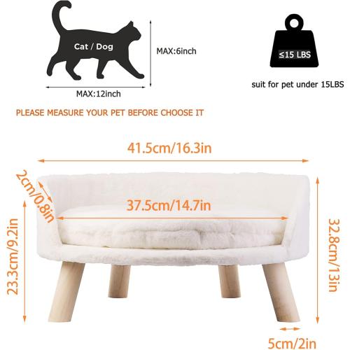 BingoPaw Elevated Pet Bed,Nordic Cat Stool with Cozy Pad Waterproof,Doggie Chair with Sturdy Wood Legs for Small Dog Kitten