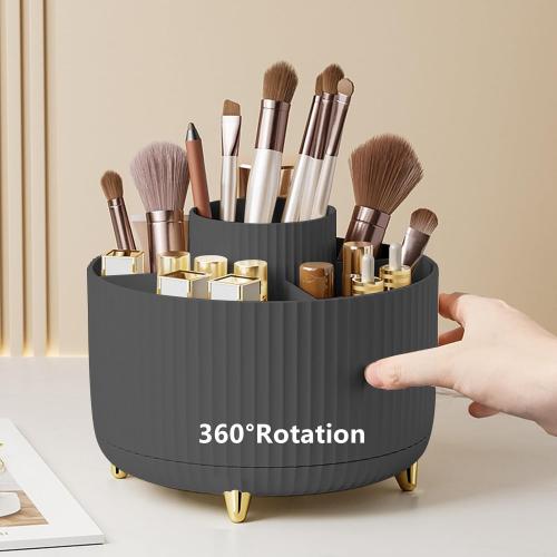 360 Degree Rotating Makeup Brush Holder Organizer Detachable Design 5 Slot Make up Brushes Cup for Cosmetics and Pencil Pen Organizer for Desk Makeup Organizer Skincare Storage for Vanity（Black）