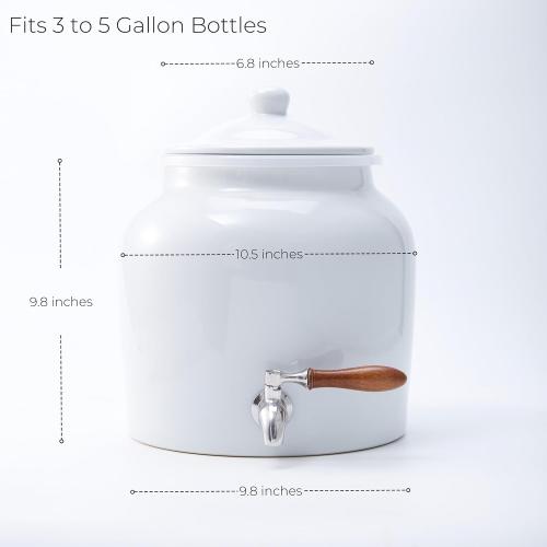 Ceramic Water Dispenser for 5 Gallon Bottle – Crock Water Dispenser with Durable Stainless Steel Faucet, Ideal for 3 to 5 Gallon Jugs, Classic Porcelain Water Crock Design for Home or Office Use