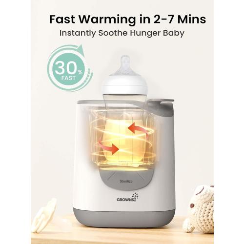 Grownsy Bottle Warmer, Baby Bottle Warmer Fast for Breastmilk & Formula, Accurate Temperature Control, Milk Warmer for All Bottles with Thaw, Sterilizing, Keep Warm, Heat Food