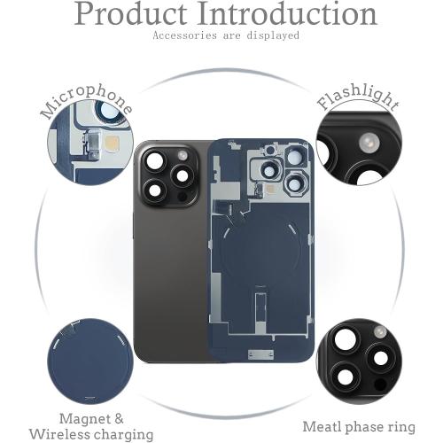 Back Glass Replacement for iPhone 16 Pro Max(6.9 inches,Black Titanium) Integrated Glass & Wireless Charging Repair Tools are Included