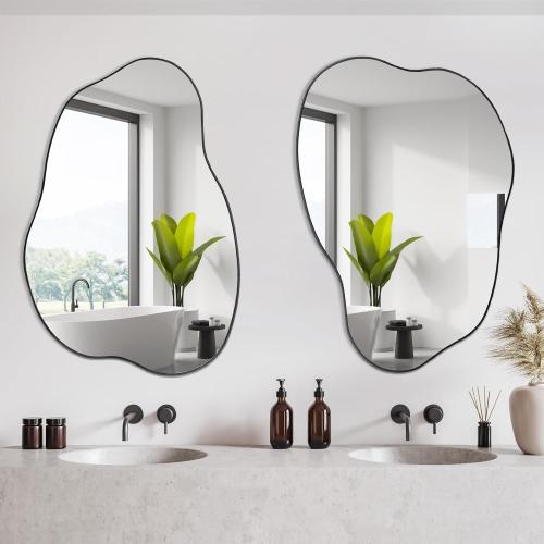 POZINO Asymmetrical Mirror, Black Irregular Mirrors, Cloud Shaped Mirrors, Unique Modern Frameless Mirror for Living Room Bathroom Bedroom Entryway Fireplace,30x20.5