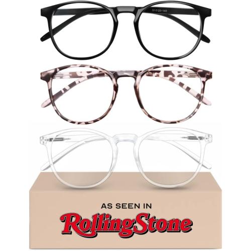 IBOANN Chic & Comfy Blue Light Glasses for Women - 3-Pack Round Frames, Screen-Ready Style with UV Protection Coating