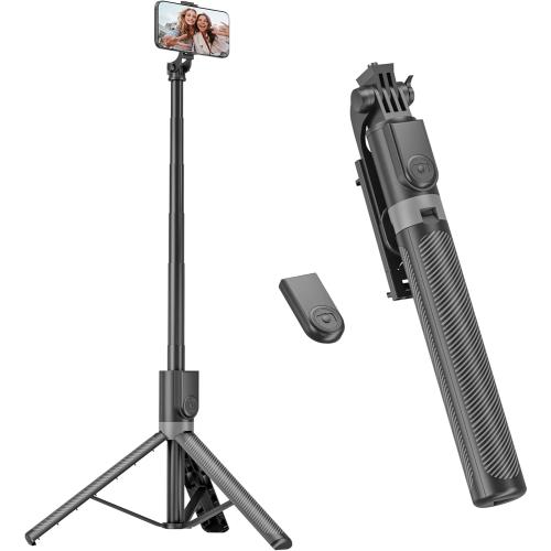 71” Phone Tripod & Selfie Stick, Portable All in One Extendable Cell Phone Tripod Stand, with Wireless Remote Control for iPhone/Samsung/Android/Camera