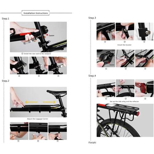 Rear Bike Rack, 110 lbs / 50KGS Bike Cargo Racks Frame Aluminum Alloy Universal Adjustable Cycling Equipment Stand Footstock Bicycle Luggage Carrier with Tools and Reflector for 26-29 Frames