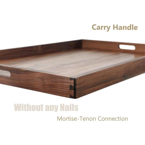 34 x 20 Inches Extra Large Rectangle Black Walnut Wood Ottoman Tray with Handles, Serve Tea, Coffee Classic Wooden Decorative Serving Tray