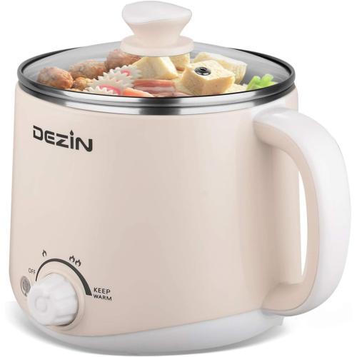 Dezin Electric Pot, 1.6L Ramen Cooker, Hot Pot Electric Stainless Steel, Multifunctional Cooker for Egg, Pasta, Soup, Porridge, Oatmeal with Temperature Control and Keep Warm Function