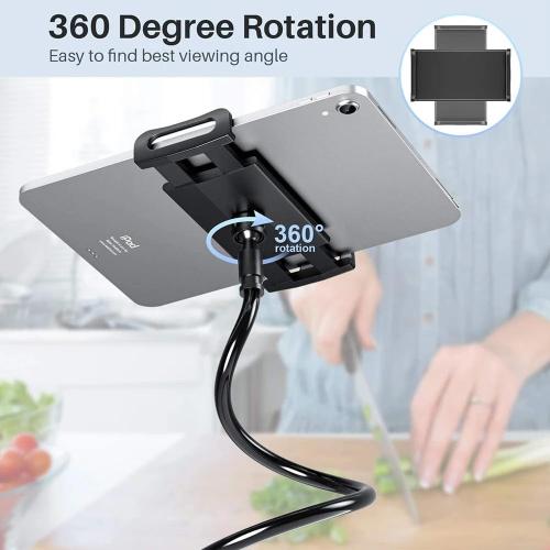 Gooseneck Tablet Holder Cell Phone Holder, Universal 360° Flexible Tablet Stand, Lazy Arm Holder Clamp Mount Bracket Bed for iPad Mini/Air, Samsung Galaxy Tab and 4.7-11 Devices(Black)