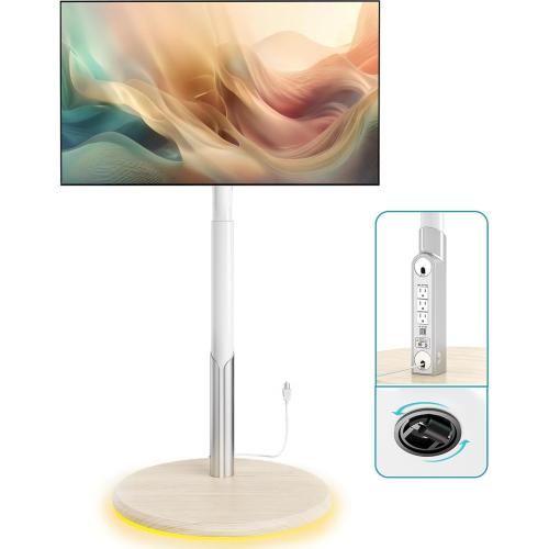 Size 27-65 Inch Floor Mobile TV Stand with Power Outlet, Rolling TV Cart for 27-65 Inch OLED LED Monitors, 6 Levels of Height Adjustment, Ambient Lighting on The Bottom Wheels Holds up to 88lbs, 400x400mm