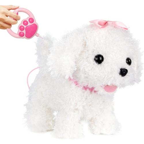 YH YUHUNG Walking and Barking Dog Toys for Kids with Remote Control Leash, Plush Electronic Pets Puppy Interactive Dog That Walk, Bark, Head Nod, Wags Tail(White)