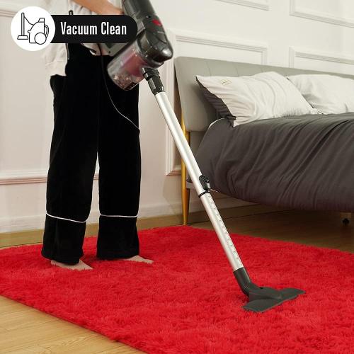 Amearea Premium Soft Fluffy Area Rug Modern Shag Carpet, 3x5 Feet, Fuzzy Shaggy Rugs for Bedroom Living Room Teen Apartment Decor, Comfortable Indoor Furry Dorm Carpets, Red