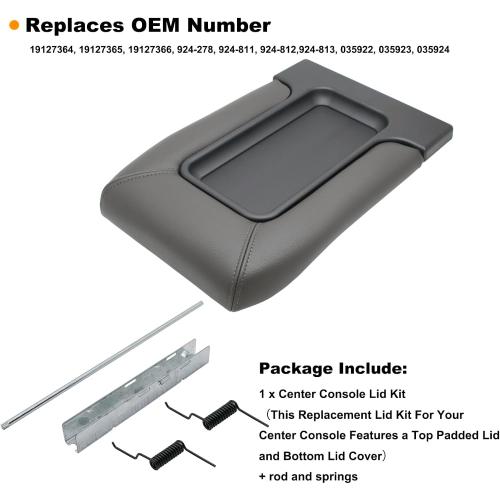 NHILES Center Console Lid Compatible with 1999-2007 Silverado Sierra | Fits 1999-2007 Avalanche Suburban Yukon Tahoe, Replaces OEM 19127364 19127365 19127366, Leather Cover, Dark Gray