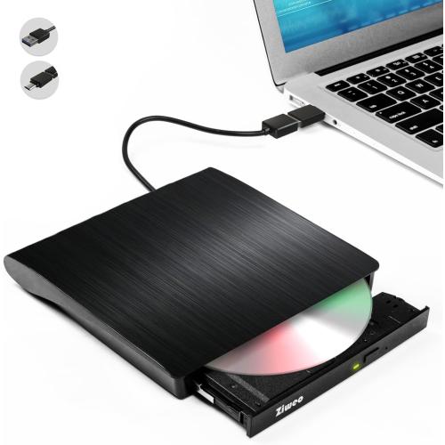 Ziweo External CD DVD Drive, Portable USB 3.0 Type-C CD Burner CD  /-RW Drive DVD Player for ROM Rewriter Burner Compatible with Laptop Desktop PC Windows MacBook Linux Mac OS