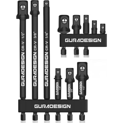 11-Piece Impact Socket Adapter Set - 3/6 Inch Hex Shank, Drill & Driver Adapter for 1/4 3/8 1/2 Impact Drivers