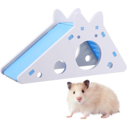 TIESOME Hamster House with Ladder and Slide, Wooden Hamster Play Toys Hideout Hut Gerbil Rat Hideaway Small Animal Activity Toy DIY Hamsters Cage Accessories for Small Pets(Blue)