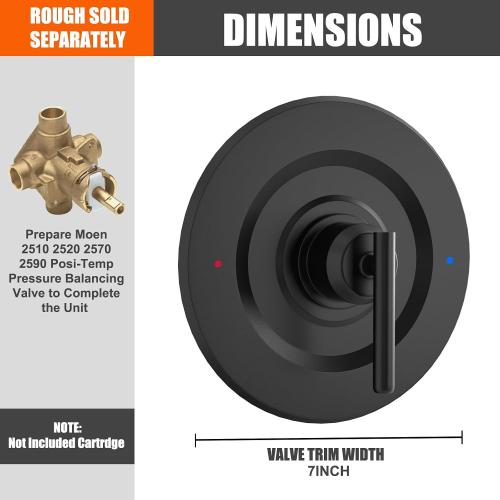 T2901BN Shower Handle Replacement for Moen Gibson Valve, Matte Black