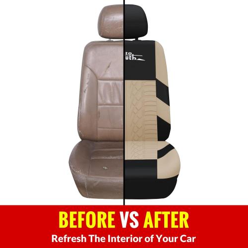 AUTOYOUTH Beige Seat Covers Front Seats Only, 3D Tyre Embossed Breathable Bucket Covers, Airbag Compatible, Quick Setup Universal Fit for Sedan, SUV, Truck, Van